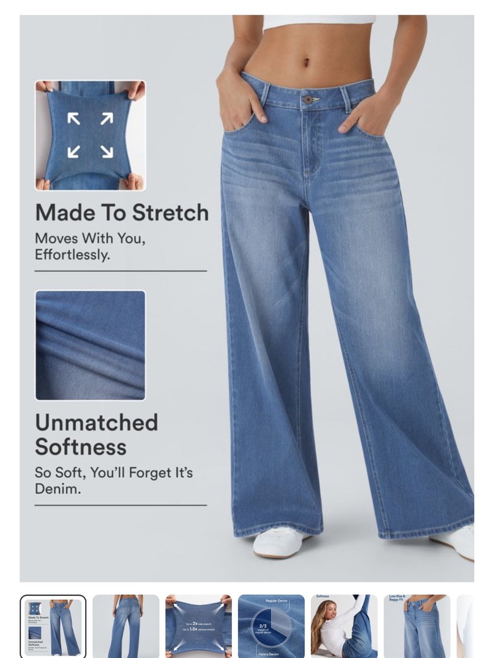 HALARA Women's Light Blue Boyfriend Wide-Leg Jeans